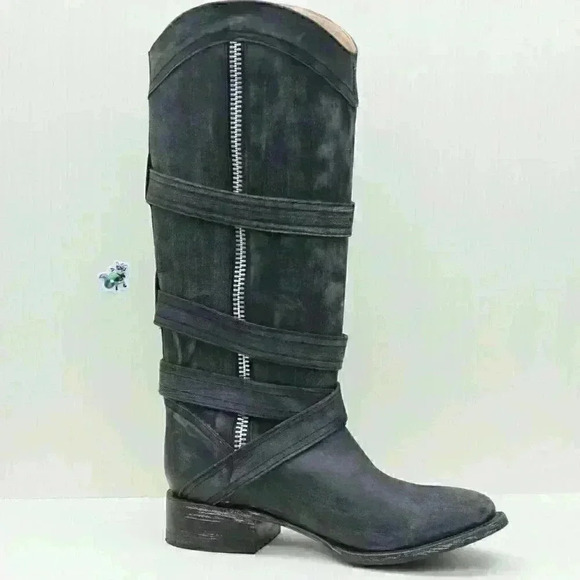 Stetson Women's Black Distressed Leather Tall Riding Zipper Boots Size US 7.5 - Picture 4 of 12